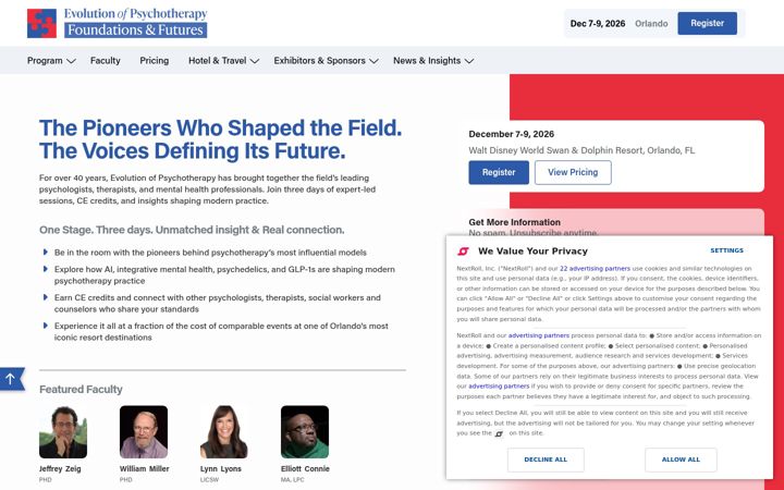 Screenshot of evolutionofpsychotherapy.com