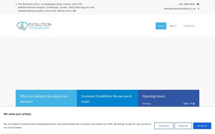 Screenshot of evolutionpodiatry.co.uk