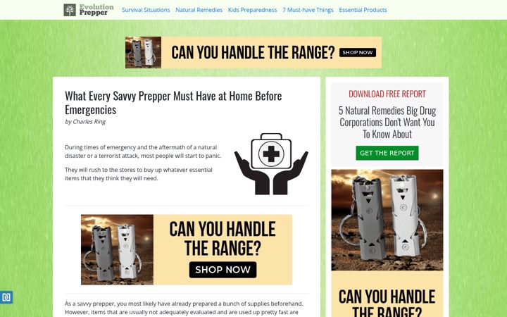 Screenshot of evolutionprepper.com