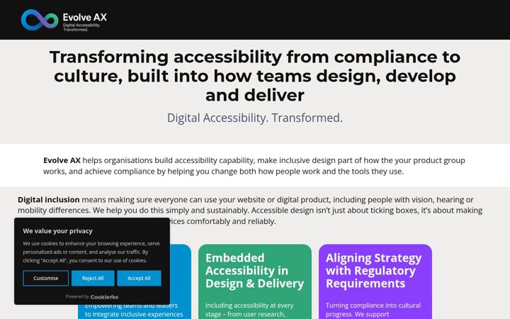 Ekrano kopija evolveaccessibility.co.uk