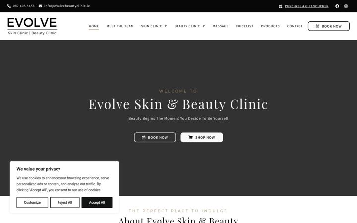 Skærmbillede af evolvebeautyclinic.ie