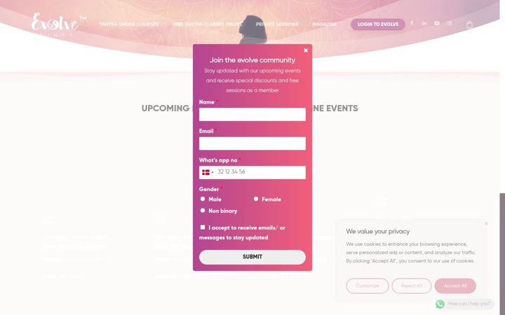 Screenshot of evolvebeings.com