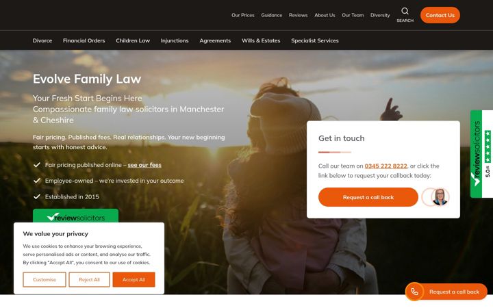 Ekrano kopija evolvefamilylaw.co.uk