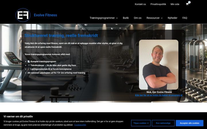 Screenshot of evolvefitness.dk