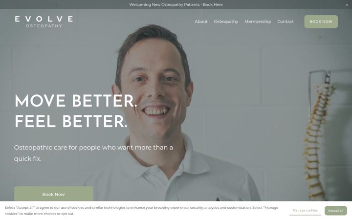 Ekrano kopija evolveosteopathy.co.uk
