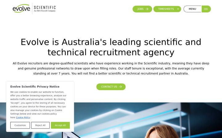 Snímek obrazovky evolvescientific.com.au