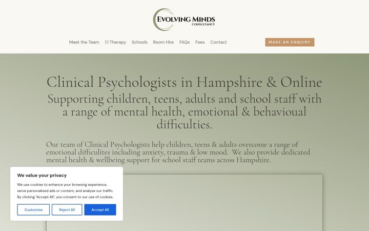 Screenshot of evolvingmindsconsultancy.co.uk