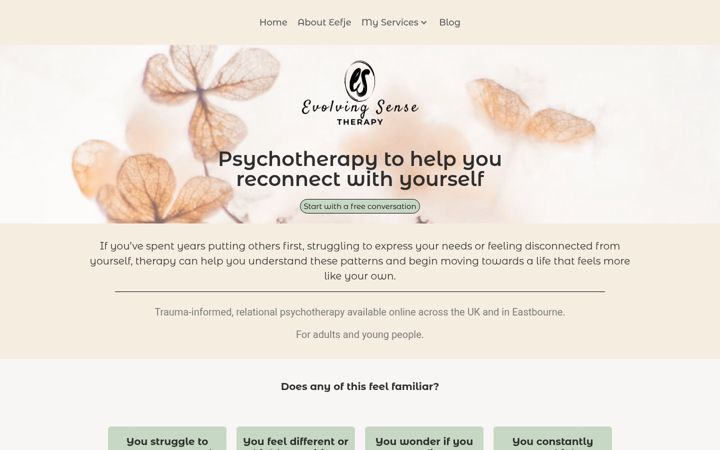 Screenshot of evolvingsensetherapy.com