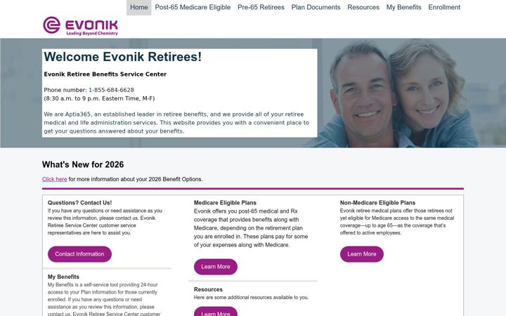 Screenshot of evonikretireebenefits.com
