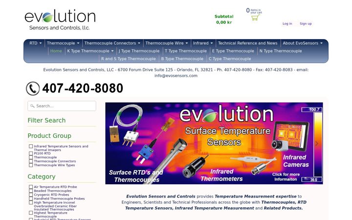 Screenshot of evosensors.com