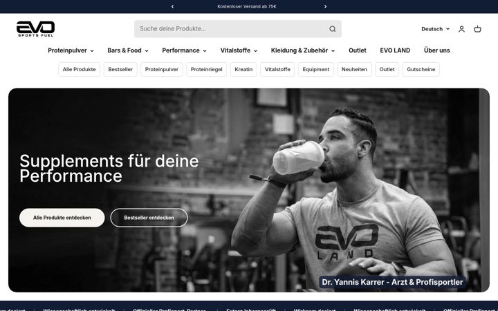 Screenshot of evosportsfuel.de