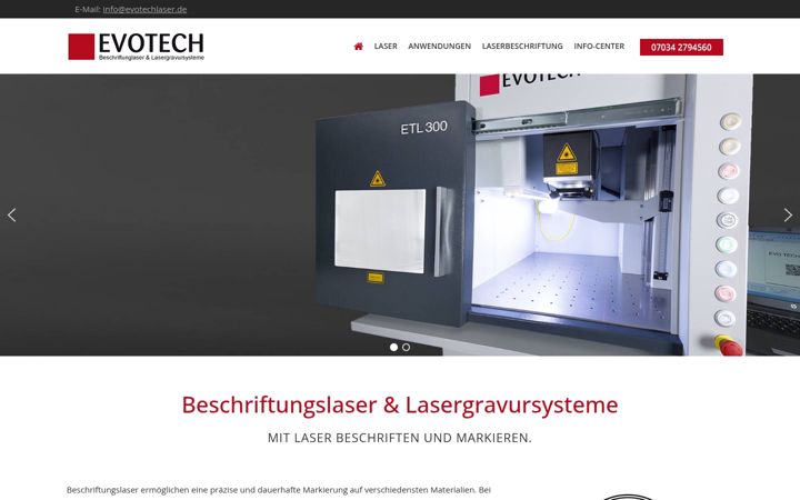 Skjermbilde av evotechlaser.de