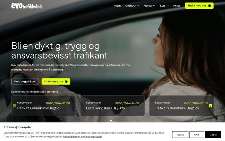 Screenshot of evotrafikkskole.no