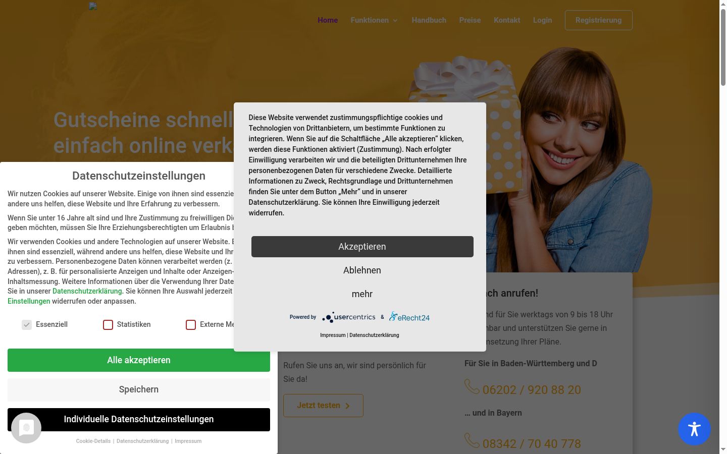 Screenshot del banner di consenso mostrato prima di qualsiasi interazione