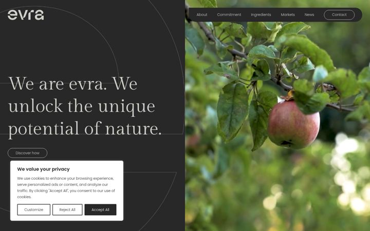 Screenshot of evra-ingredients.com