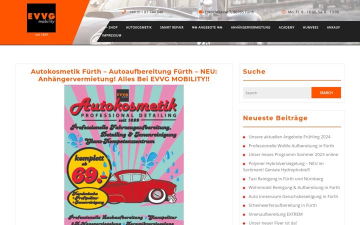 Screenshot von evvg-mobility.de