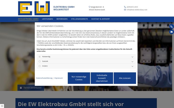 Snimka zaslona za ew-elektrobau.de
