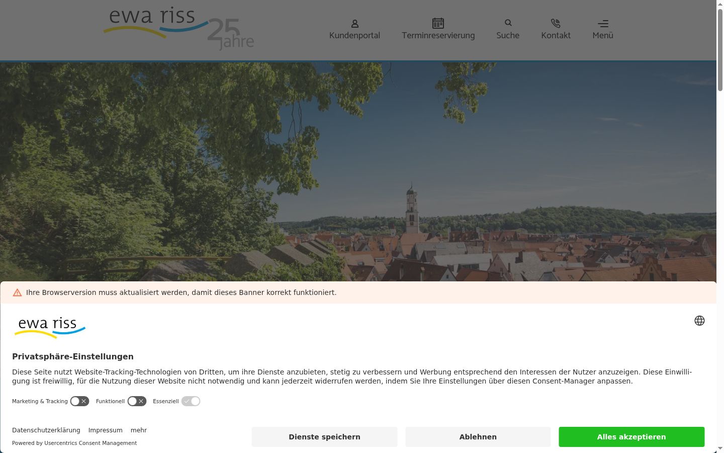 Ekrānuzņēmums ar piekrišanas baneri, kas tika rādīts pirms jebkādas mijiedarbības