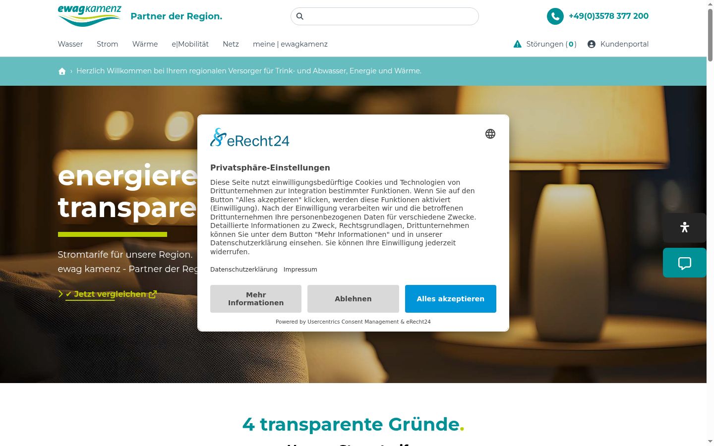 Screenshot des Einwilligungsbanners vor jeglicher Interaktion