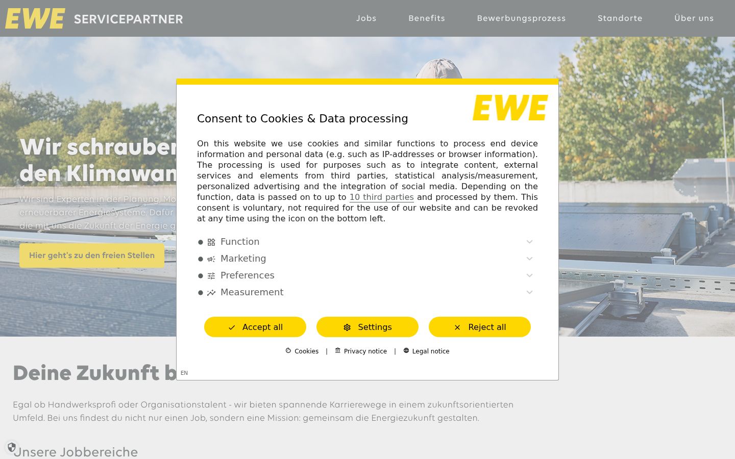 Screenshot del banner di consenso mostrato prima di qualsiasi interazione