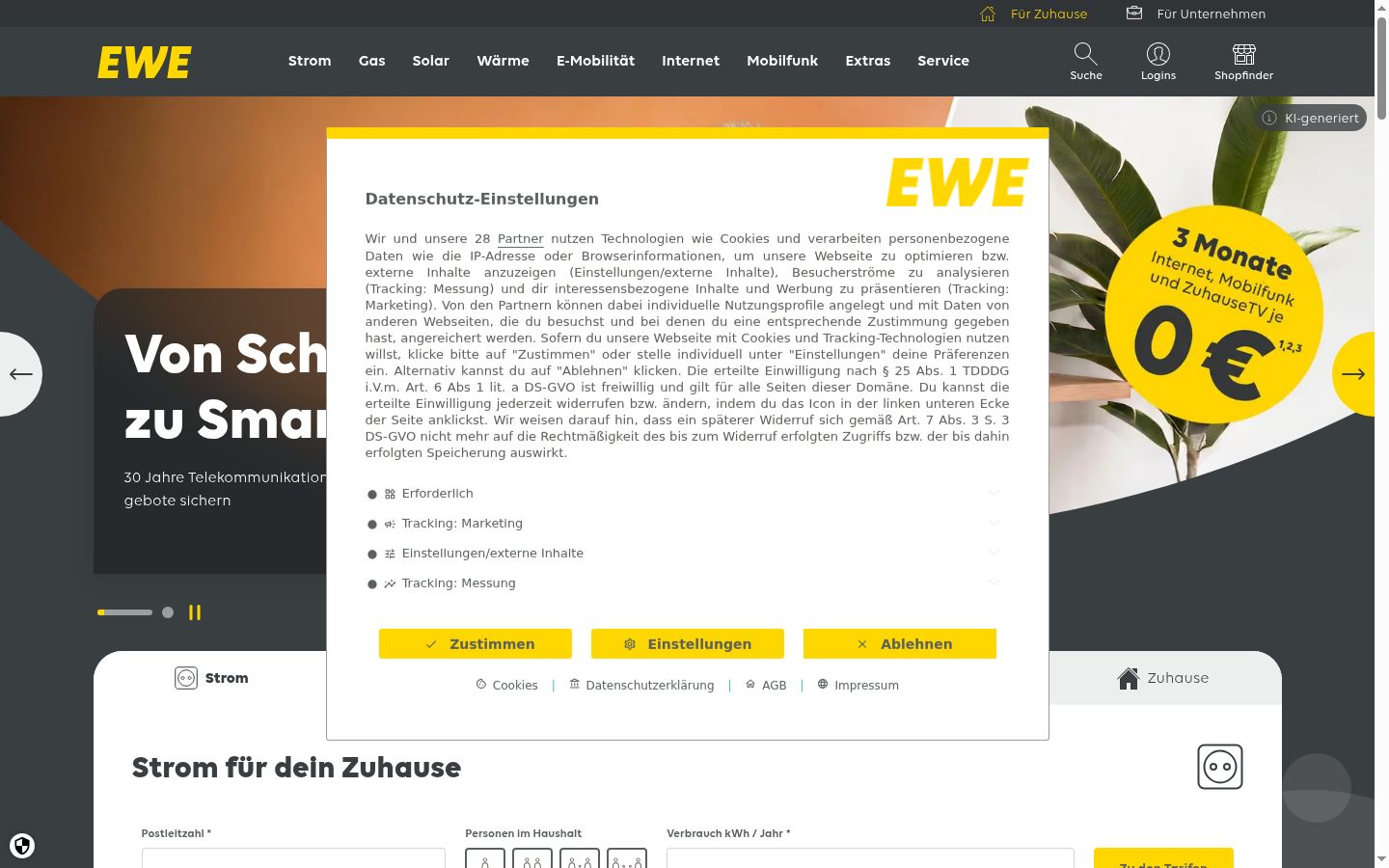 Screenshot del banner di consenso mostrato prima di qualsiasi interazione