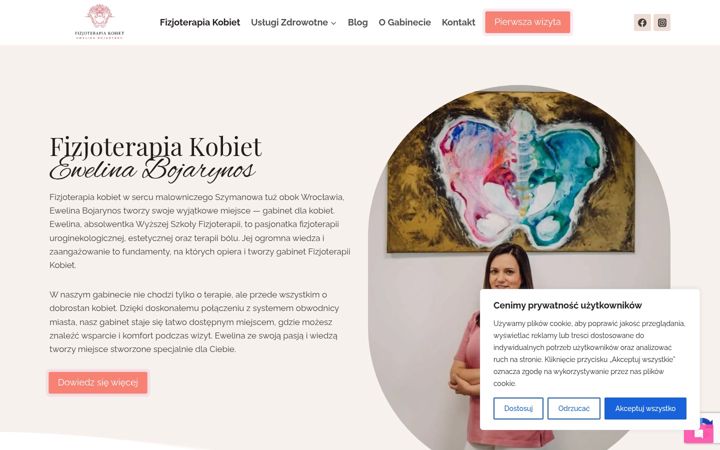 Screenshot stránky ewelinabojarynos.pl