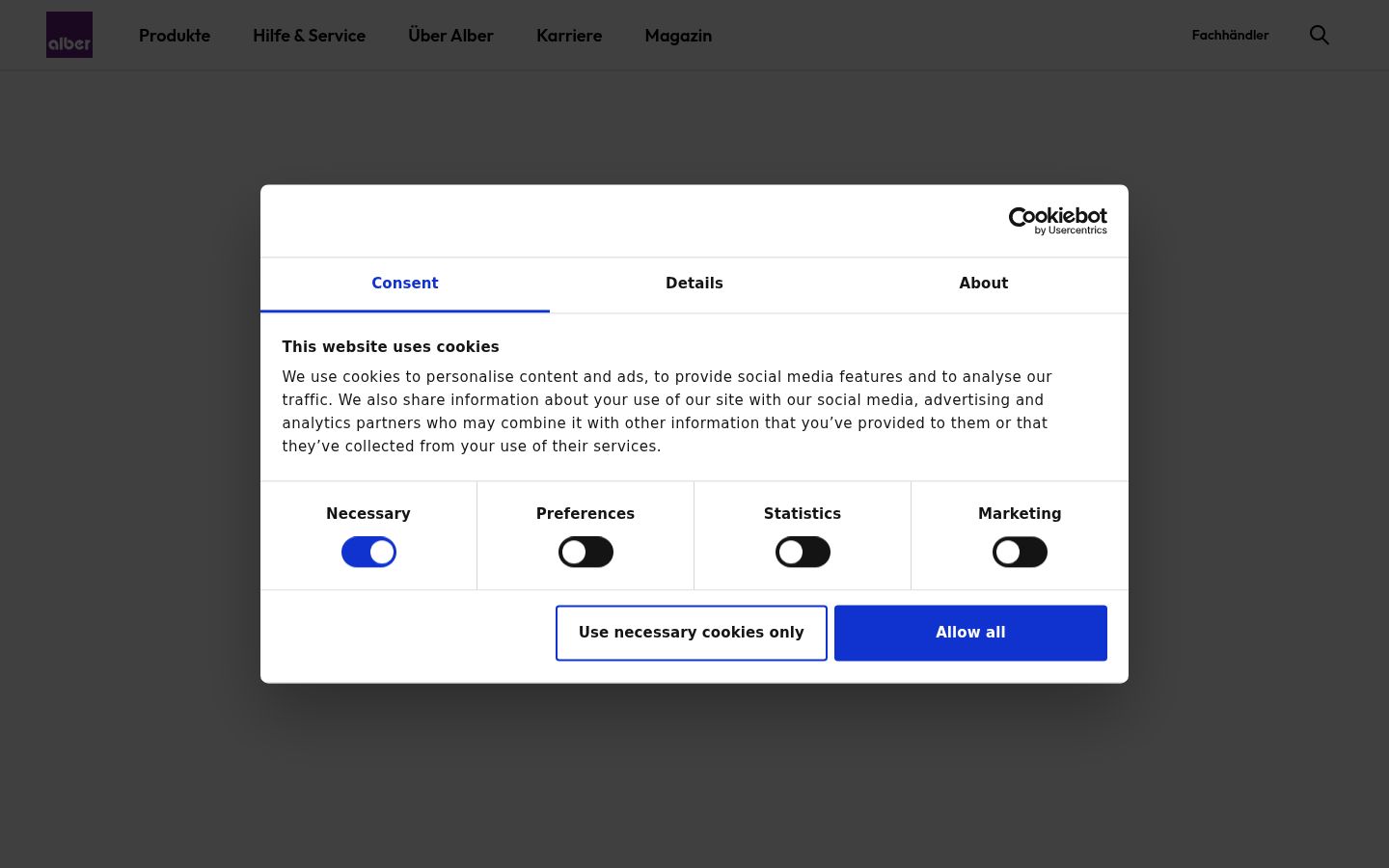 Screenshot of the consent banner shown before any interaction