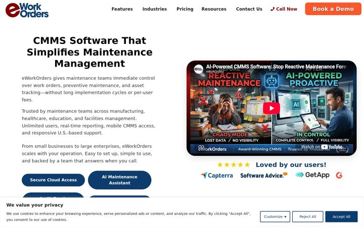 Screenshot of eworkorders.com