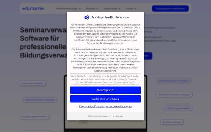 Screenshot of ewu-seminarverwaltung.com