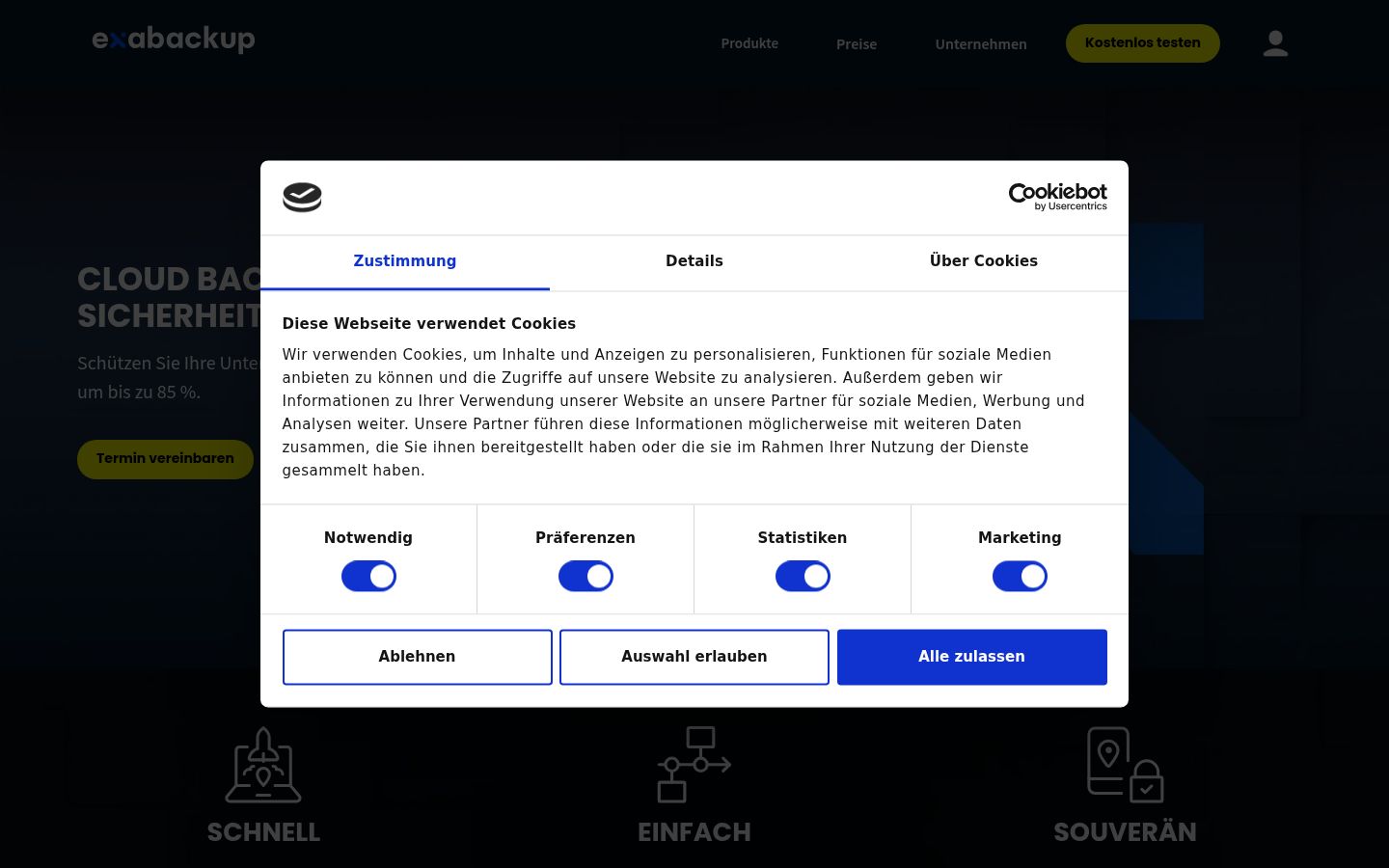 Screenshot του banner συγκατάθεσης που εμφανίστηκε πριν από οποιαδήποτε αλληλεπίδραση