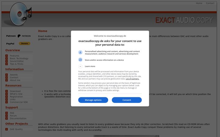 Screenshot of exactaudiocopy.de