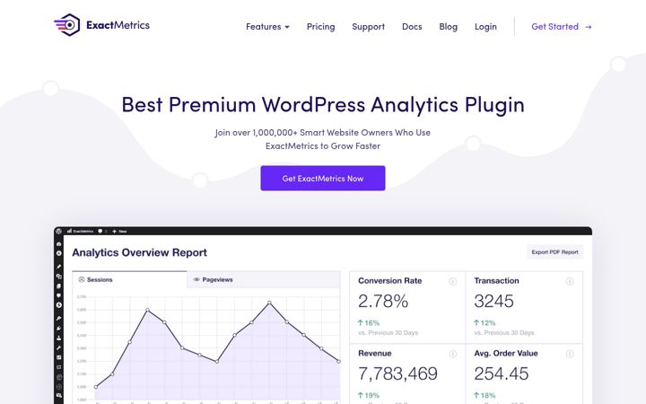 Screenshot of exactmetrics.com