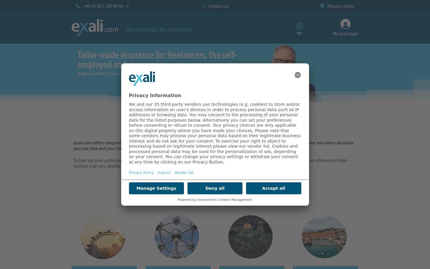 Screenshot des Einwilligungsbanners vor jeglicher Interaktion