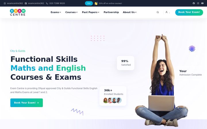 Screenshot von examcentre.co.uk