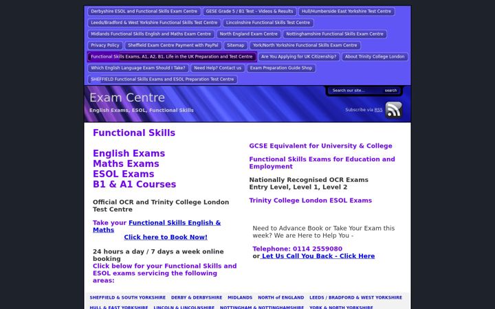 Screenshot von examcentres.co.uk