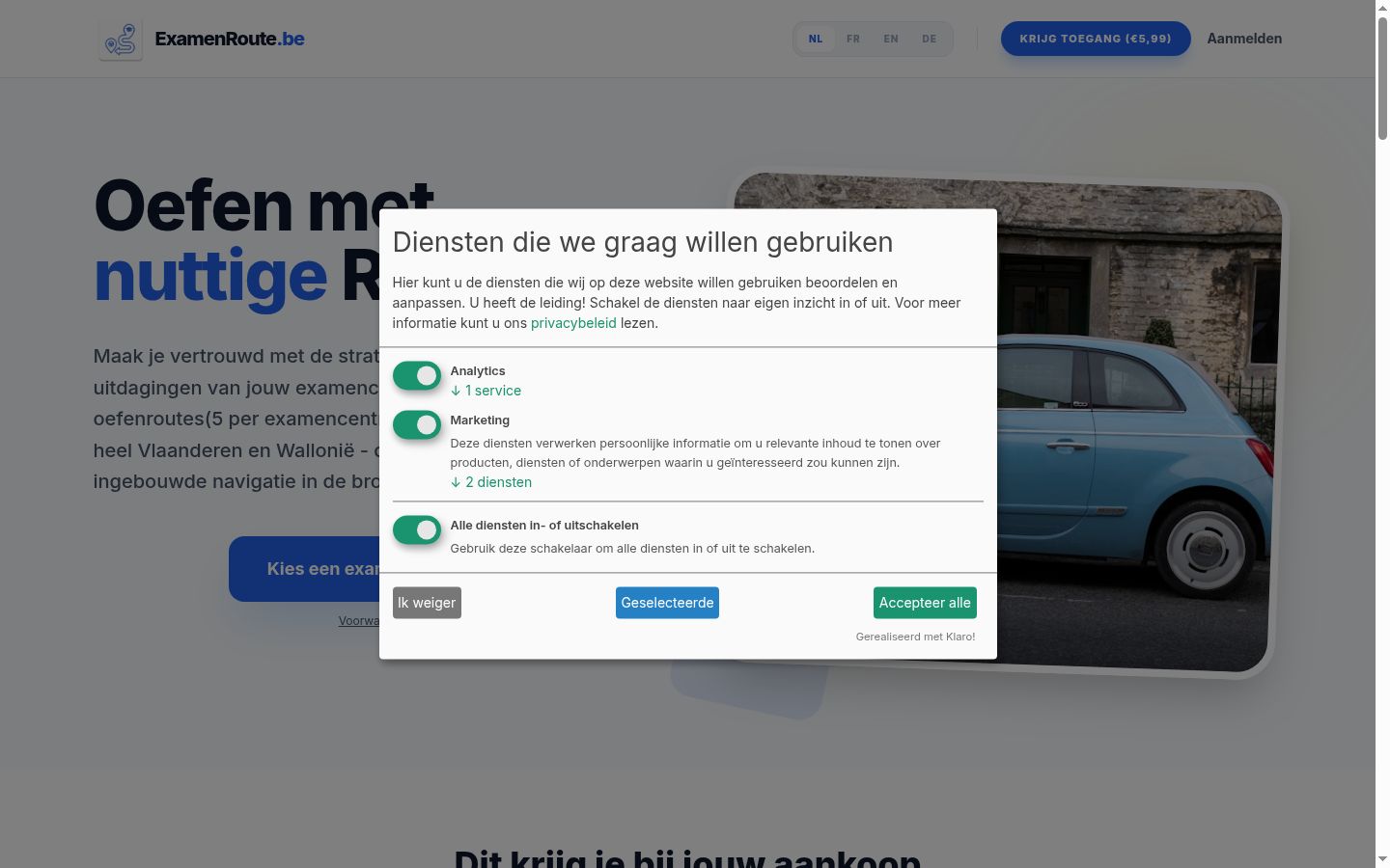 Screenshot del banner di consenso mostrato prima di qualsiasi interazione