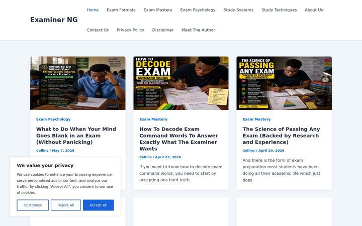 Screenshot of examinerng.com