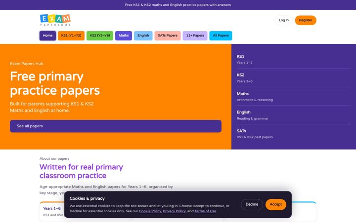 Screenshot of exampapershub.co.uk