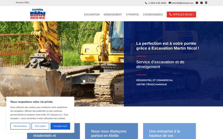 Screenshot of excavationmartinnicol.ca