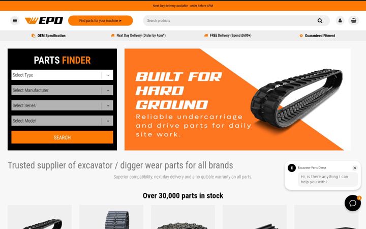 Zrzut ekranu excavatorpartsdirect.co.uk
