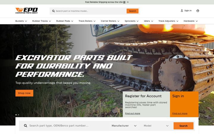 Screenshot of excavatorpartsdirect.com
