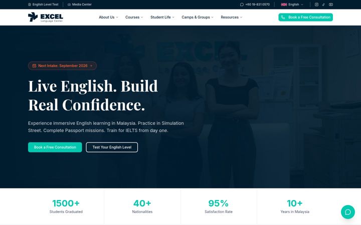 Screenshot of excel-language.edu.my