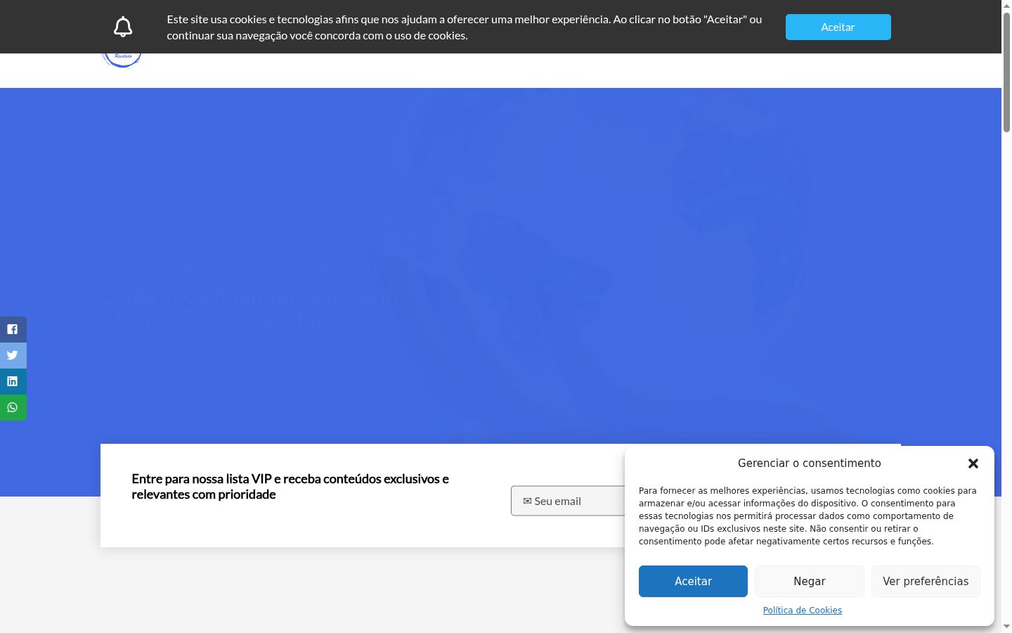 Screenshot del banner di consenso mostrato prima di qualsiasi interazione