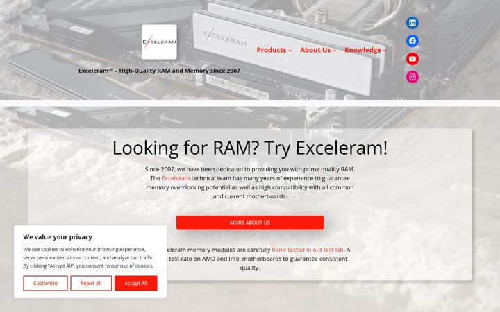 Skjámynd af exceleram.net