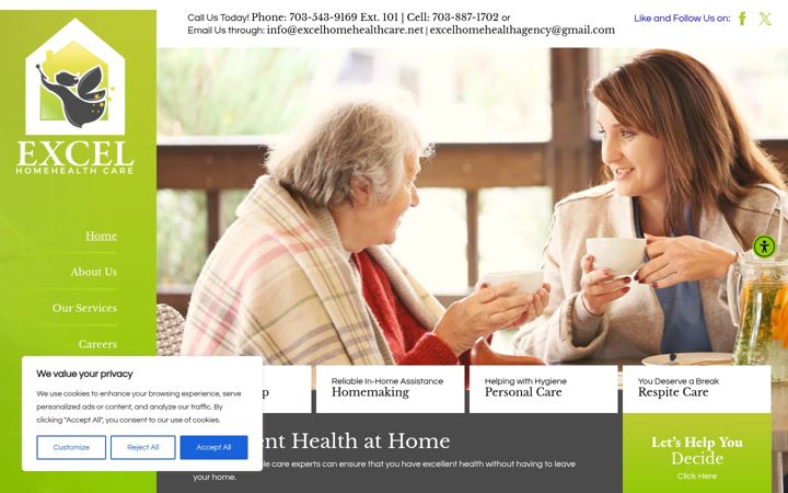 Skjámynd af excelhomehealthcare.net