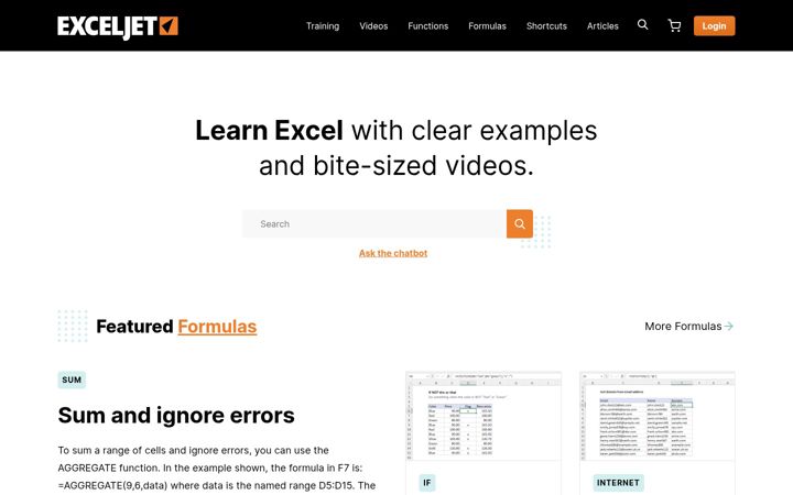 Screenshot of exceljet.net