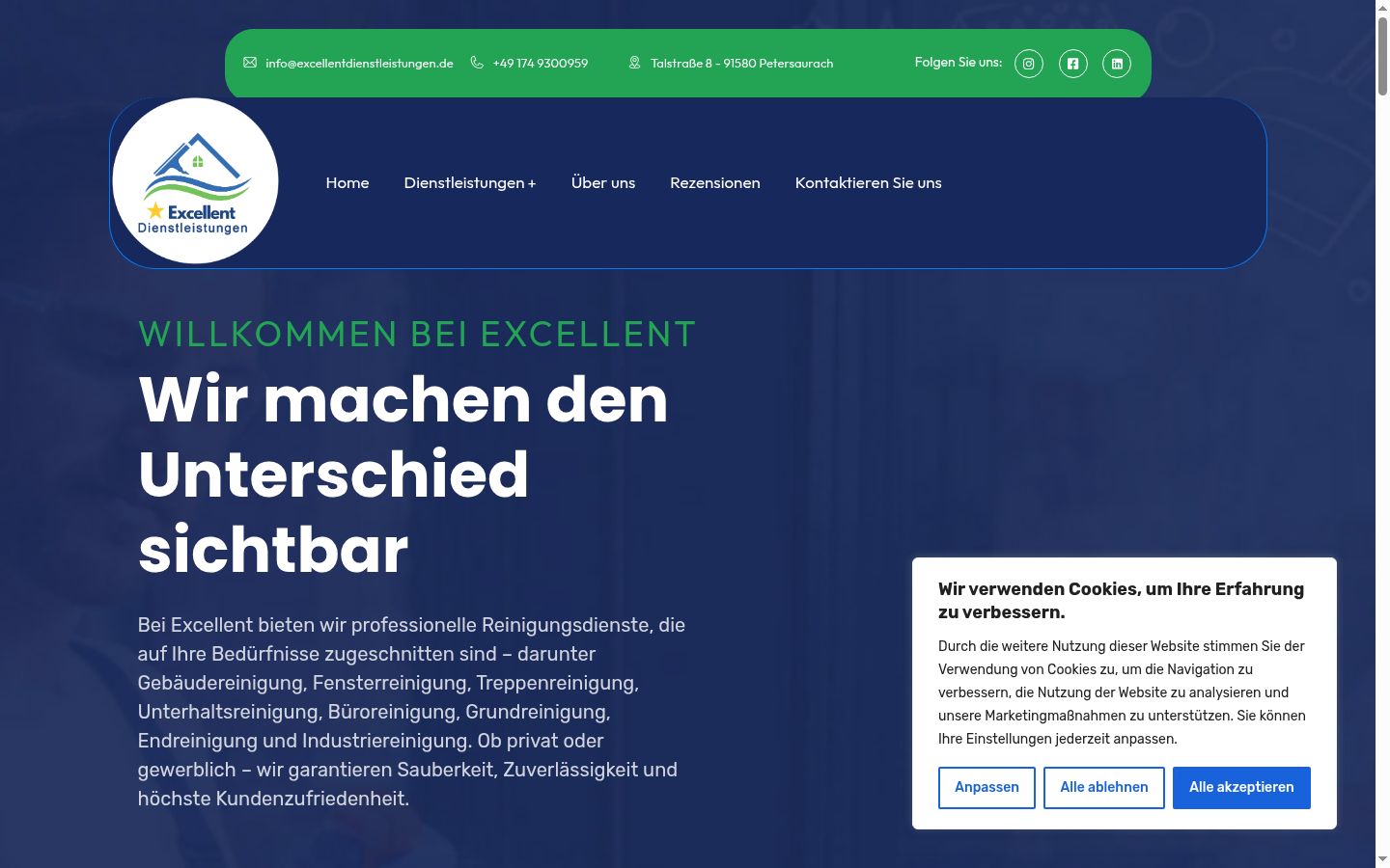 Screenshot des Einwilligungsbanners vor jeglicher Interaktion