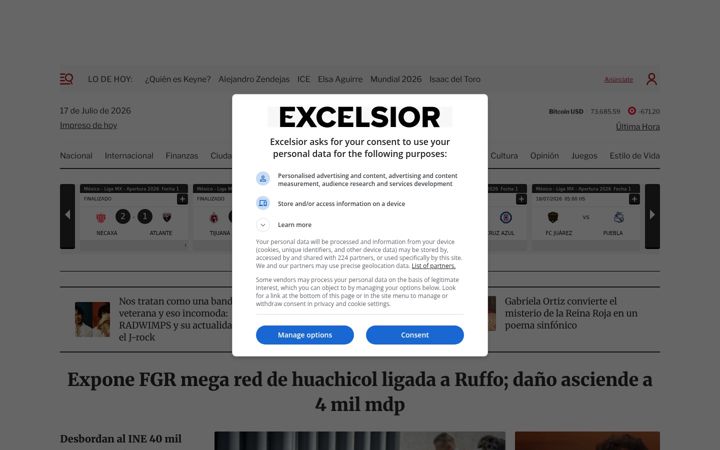 Kuvakaappaus sivustosta excelsior.com.mx