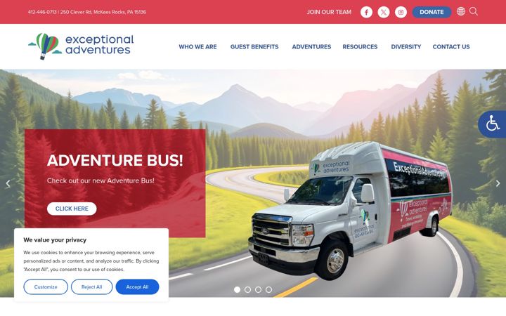 Screenshot of exceptionaladventures.org