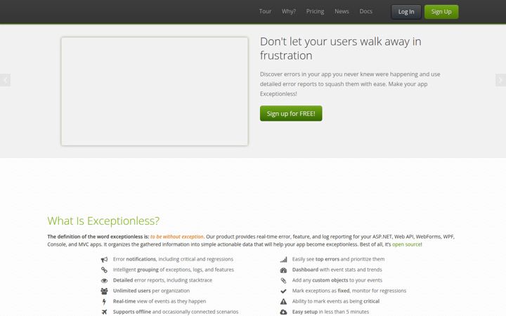 Zrzut ekranu exceptionless.io